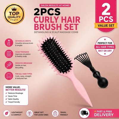 2PCS Curly Hair Brush Set Detangling Scalp Massage Styling Comb