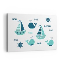 Quadro su Tela 120x80cm Balene navi bambini stelle marine Stampe Immagini Murale