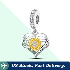 KUNSIR Sterling Silver Charm For Bracelet DIY Sunflower Heart Charm Pendant Gift