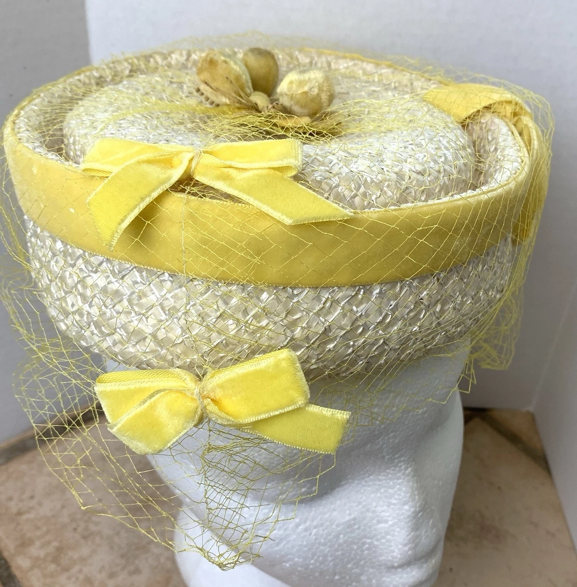 Vintage‎ Pillbox Hat Women OS Mustard Yellow Excellent Gold Mesh Sequin ,Wool Sequin Pillbox Original Vintage Hats for Women for sale | eBay main image 2