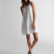 Quince NWOT SZ XSM white flax linen cotton swing dress mini