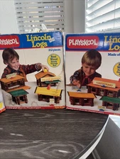 Playskool  Original Lincoln Logs Real Wood in Box Lot Of 3 1986 &1989