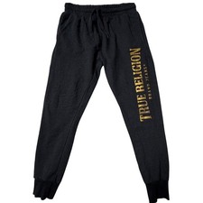 True Religion Gold Logo Joggers Sweatpants Lounge Wear Charcoal Grey Medium