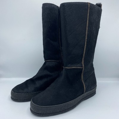 Ammann Schweiz Lammfell gefüttert schwarze Haare Leder Winterstiefel Damen UK6