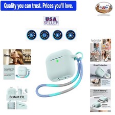 Morandi Green Silicone Airpods 4 Case Cover with Lanyard Keychain Shockproof