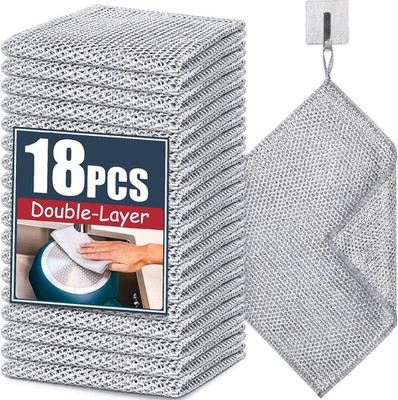 18 Pcs Wire Dishcloth Double Layer Multipurpose Dishwashing Rag Cleaning Cloth