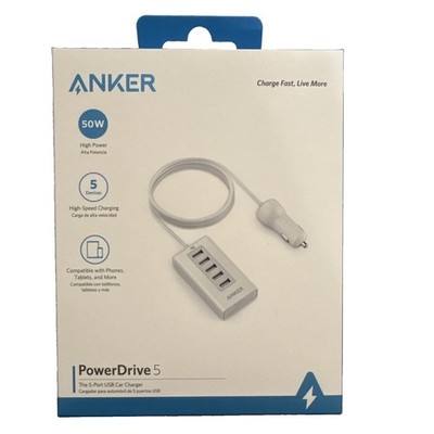 Anker PowerDrive 5 50W 5-Port USB Fast Charge Car Charger White A2214