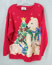 Tiara International Vintage 90s Christmas Sweater Women's Size L Tree Bears