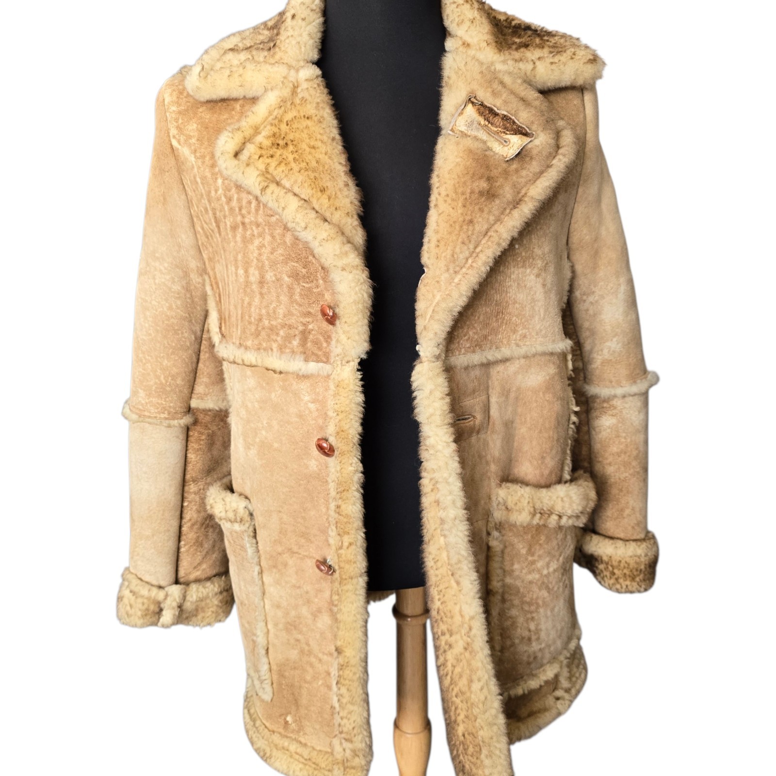 Vintage Sears Leather Shop Rancher Coat Size 40 Sheepskin Shearling 1970s