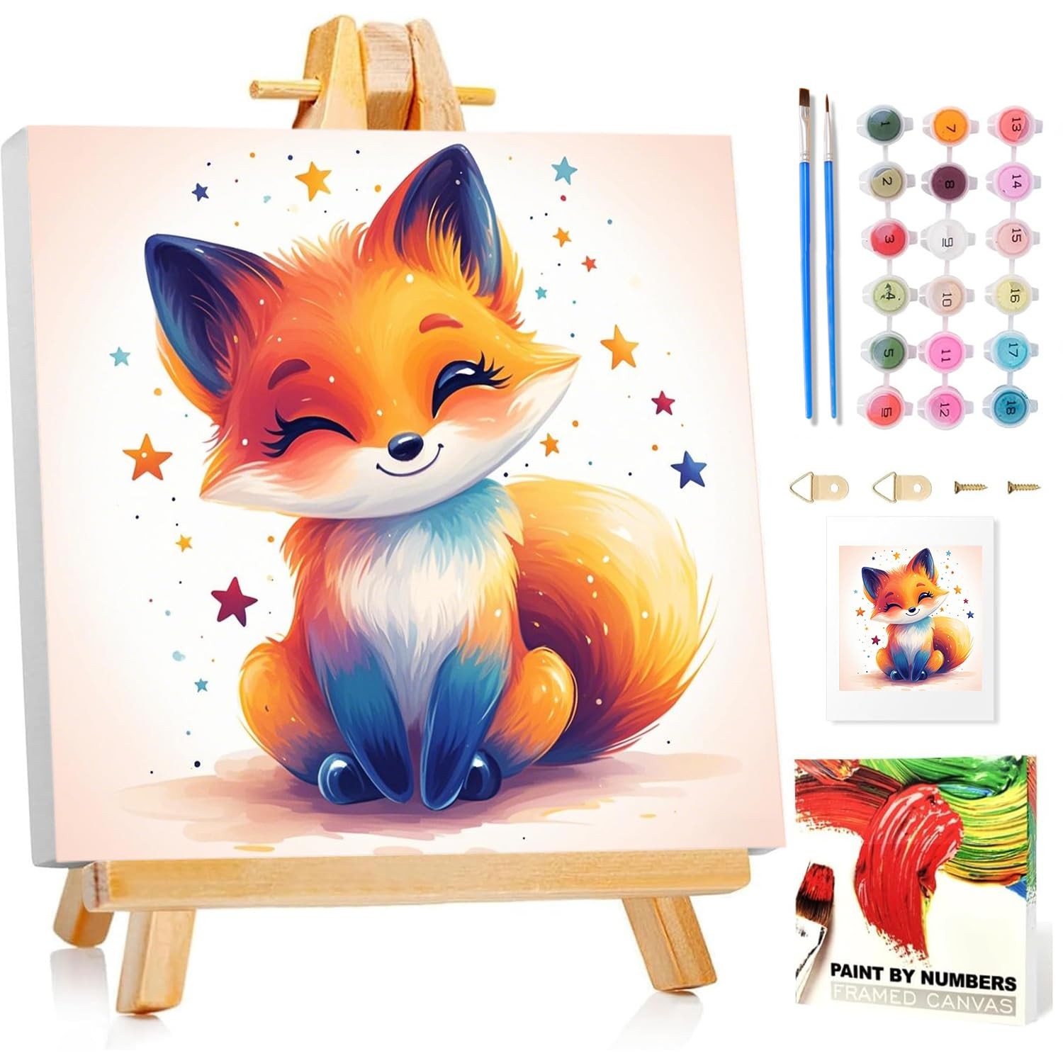 Peinture par numéros pour enfants Fuchs idée cadeau anniversaire originale avec cadre