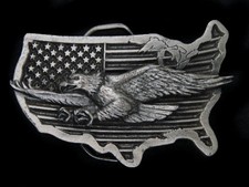 TE15172 VINTAGE 1989 BALD EAGLE/UNITED STATES OF AMERICA PATRIOTIC BELT BUCKLE