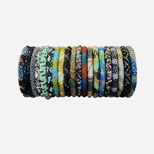 20 Piece Roll On Bracelets Handmade Seed Bead Bangles Lot 3