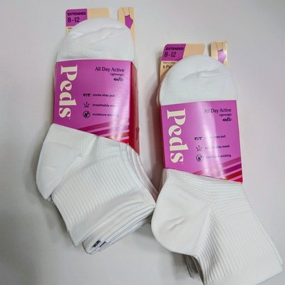 PEDS All Day Active Lightweight Ankle Socks Size 8-12 White 12 Pairs