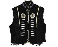 Western Suede Leather Vest Men Native American Beads  Fringe Cowboy Waistcoat
