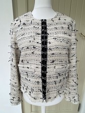 Mango IVORY & BLACK Boucle Frayed Edge Jacket Size XL NEW WITHOUT TAGS 
