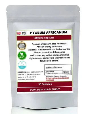 YOUR BEST SUPPLEMENT Pygeum Africanum Extract Capsules 10500mg, High Strength, Pure No Additives