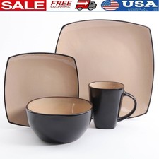 16 Piece Stoneware Square Dinnerware Set Dishwasher Microwave Safe Dining 4 New