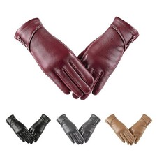Leather Gloves Women Winter Warm Gloves Fashion Touch Screen Full Finger Mittens