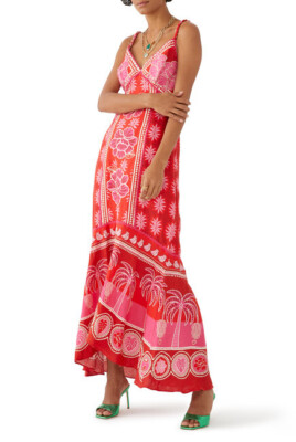 farm rio summer sunrise mixed palm maxi dress NWT Farm Rio Summer Sunrise Mixed Palm Maxi Dress Size XL