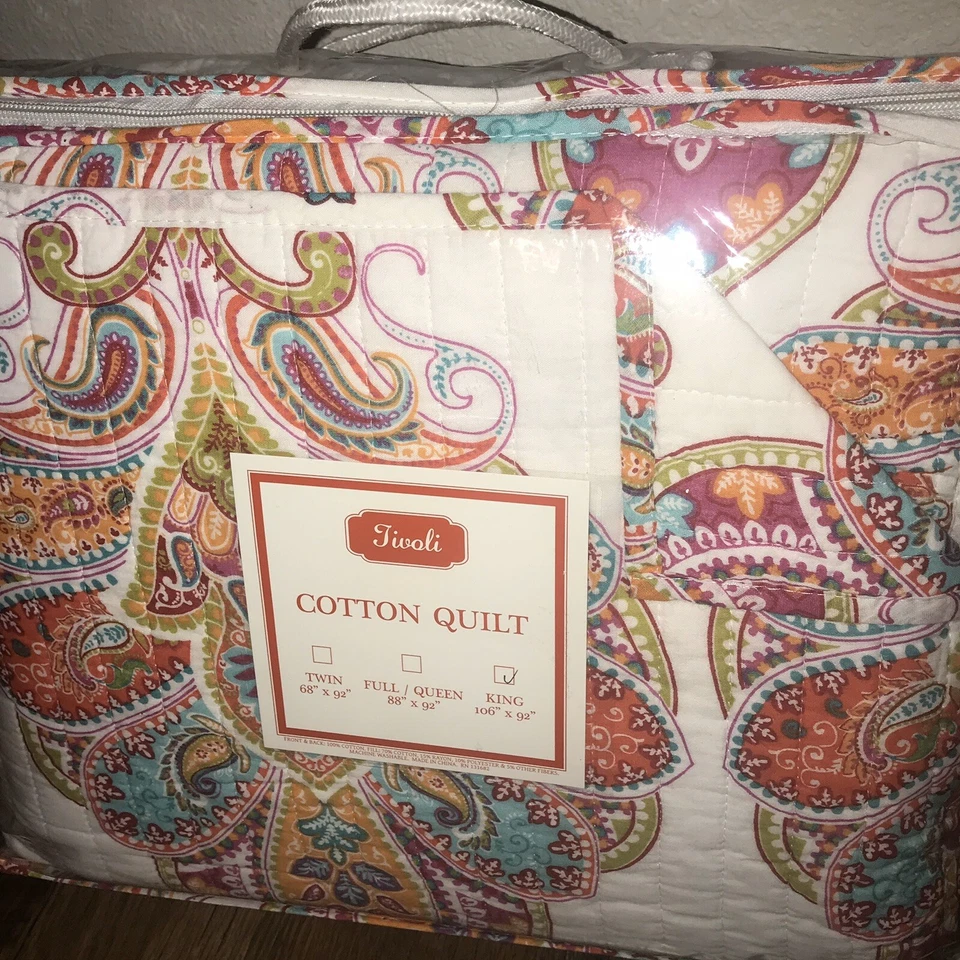 Moroccan Medallion Multi colors Floral King Quilt Standard Shams Set 3 ~New~ - Image 3 of 4