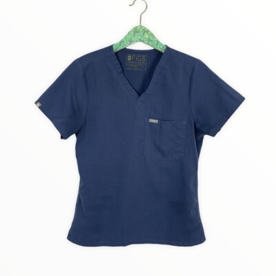 Figs Catarina One Pocket Scrub Top Blue Stretch Workwear Essentials Small