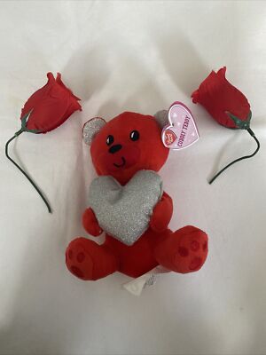 Teddybär rote Kunststoffrosen Konvolut 18 cm 
