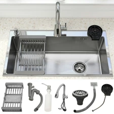 Kitchen Sink Drop In Stainless Steel Single Bowl Top Mount w/ Faucet 28"/30"/32"