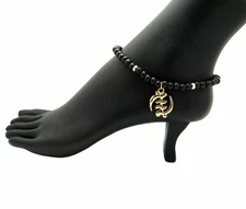 Women's Fashion Gye Nyame Pendant 6mm/10" Stretch Bead Anklet Bracelet RAK98