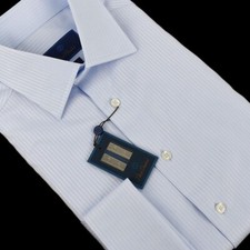 DAVID DONAHUE Sky Blue Stripe TRIM French Cuff Cotton Dress Shirt 15.5 34/35 NWT