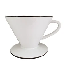 Pour Over Coffee Dripper White Ceramic Slow Brewing Cone Grooves Black Stripe