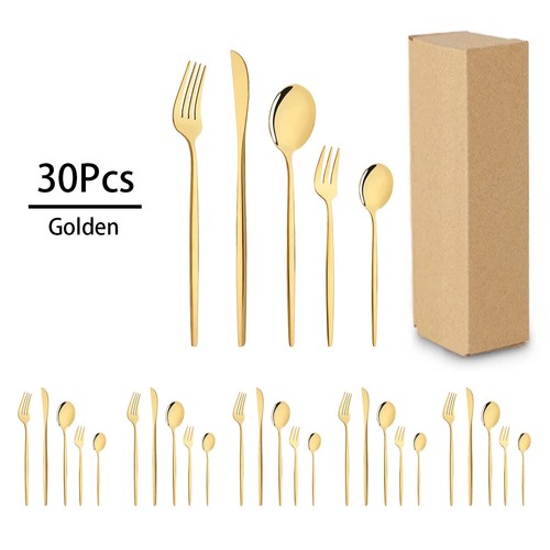 30Pcs Golden Cutlery Set Dinnerware Set Silverware Party Tableware