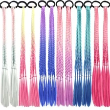 12 Pcs Colored Braids Hair Extensions with Rubber Bands Synthetic Hairpieces