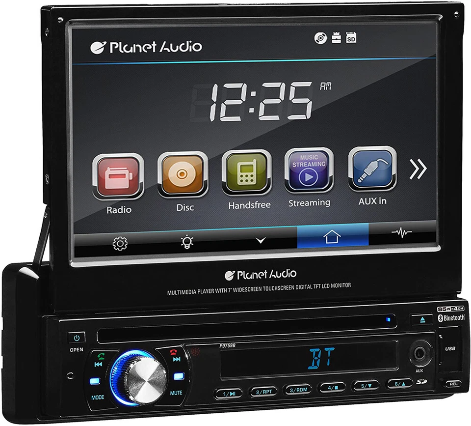 Planet Audio P9759B 7" Motorized Touchscreen Single DIN B/T DVD/MP3 Car Monitor  - Image 2 of 4