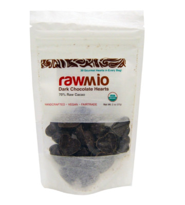 Keto candy: Rawmio Dark Chocolate Hearts, 2 oz 2 ct (9 net carbs)