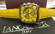 Lancaster Unisex Cronografo Orologio Design Italiano Acciaio Quadrato Giallo 