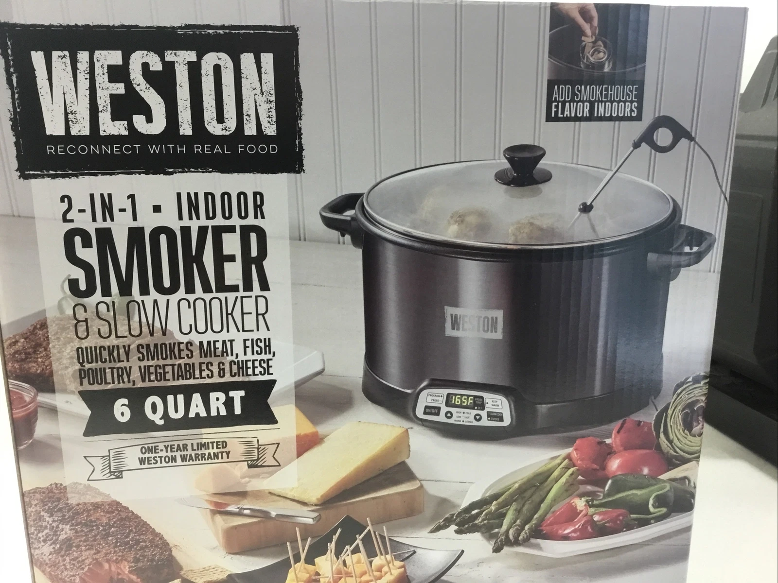 Weston 03-2500-W Black / Silver 2-In-1 Indoor Meat Cheese SMOKER Slow Cooker