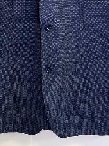 Alan Flusser Cotton Navy Blue White Polka Dot 2-Button L Blazer Jacket Coat - Picture 6 of 12