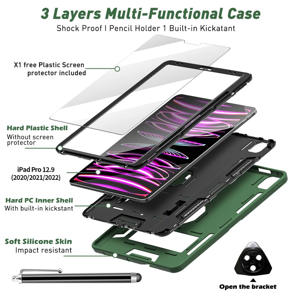 Funda para iPad Pro 12.9 6ta/5ta/4ta/3ra generación a prueba de golpes resistente soporte cubierta Foto 3 de 4