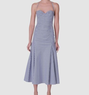 $1890 Carolina Herrera Womens Blue Striped Ruched Bustier Halter Midi Dress 10 | eBay $1890 Carolina Herrera Womens Blue Striped Ruched Bustier Halter Midi Dress 10 | eBay