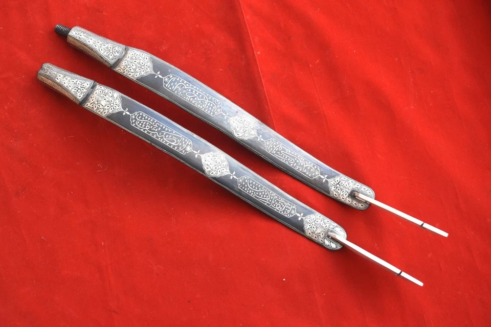 Arco e flecha vintage tipo mogol islâmico otomano prata damasceno todo em aço - Imagem 4 de 4