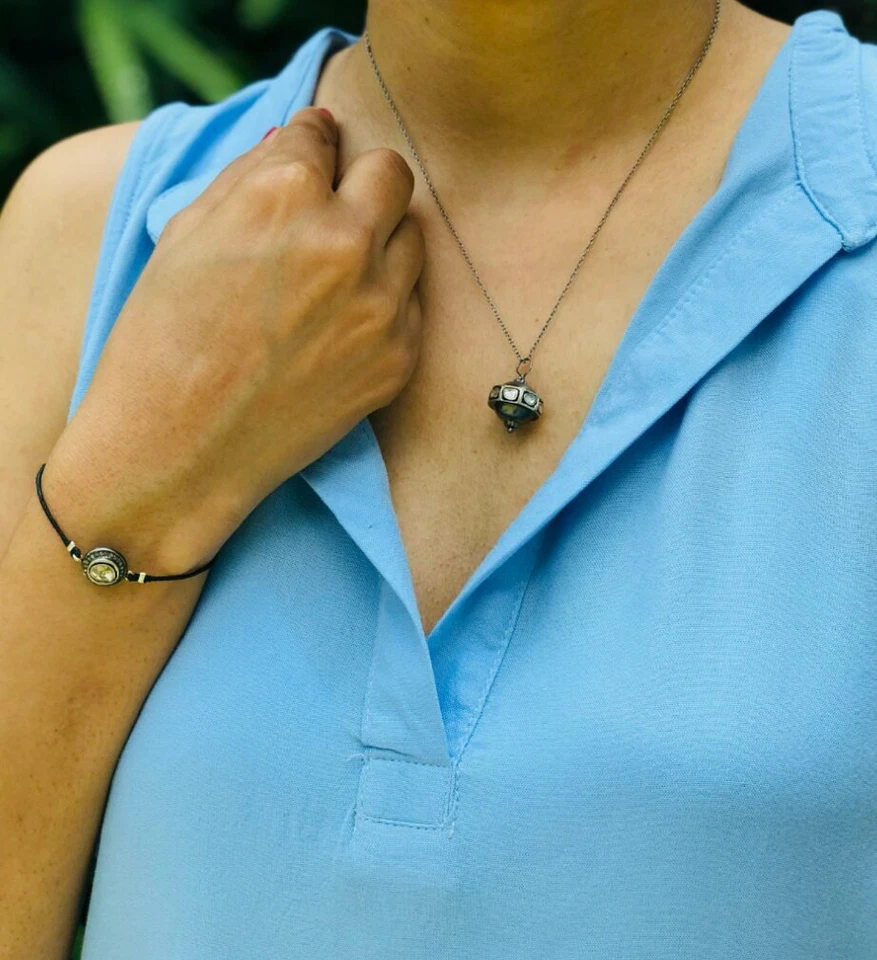 Collar Colgante Diamante Rosecut Collar Plata de Ley 925 Colgante Victoriano. Foto 2 de 4