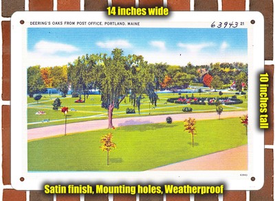 METAL SIGN - Maine Postcard - Deering's Oaks From Post Office, Portland, Maine