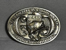 Vintage 1987 Bass Anglers Sportsman Society 20th Anniv. Heavy Brass Belt Buckle