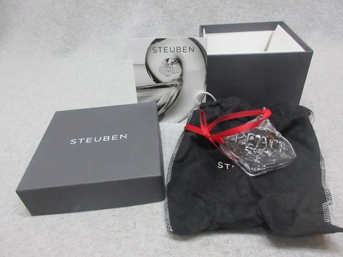 STEUBEN PEACE  3.5" x 3" CRYSTAL  Christmas ORNAMENT Perfect Mint-In-Box in Bag