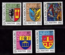 LUXEMBOURG #B337-B341 MNH COAT OF ARMS & ADORATION OF THE SHEPERDS STAINED-GLASS