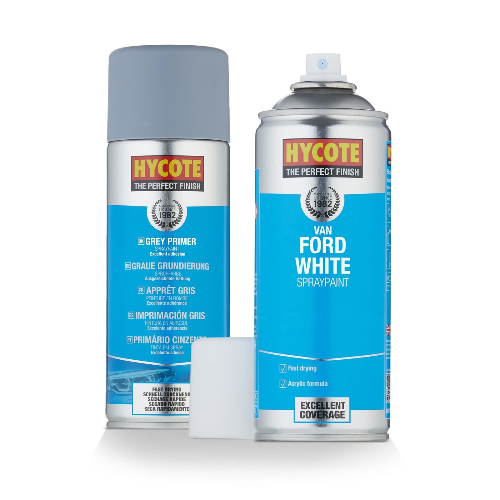 Hycote Automotive Ford Van White Spray Paint 400ml + Grey Primer 400ml Kit