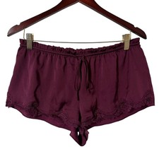 M Victorias Secret Burgundy Satin Sleep Shorts Lace Trim Coquette Y2K Loungewear