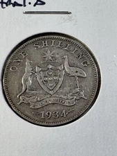 1934 Australia 1 Shilling Silver Coin Low Mintage