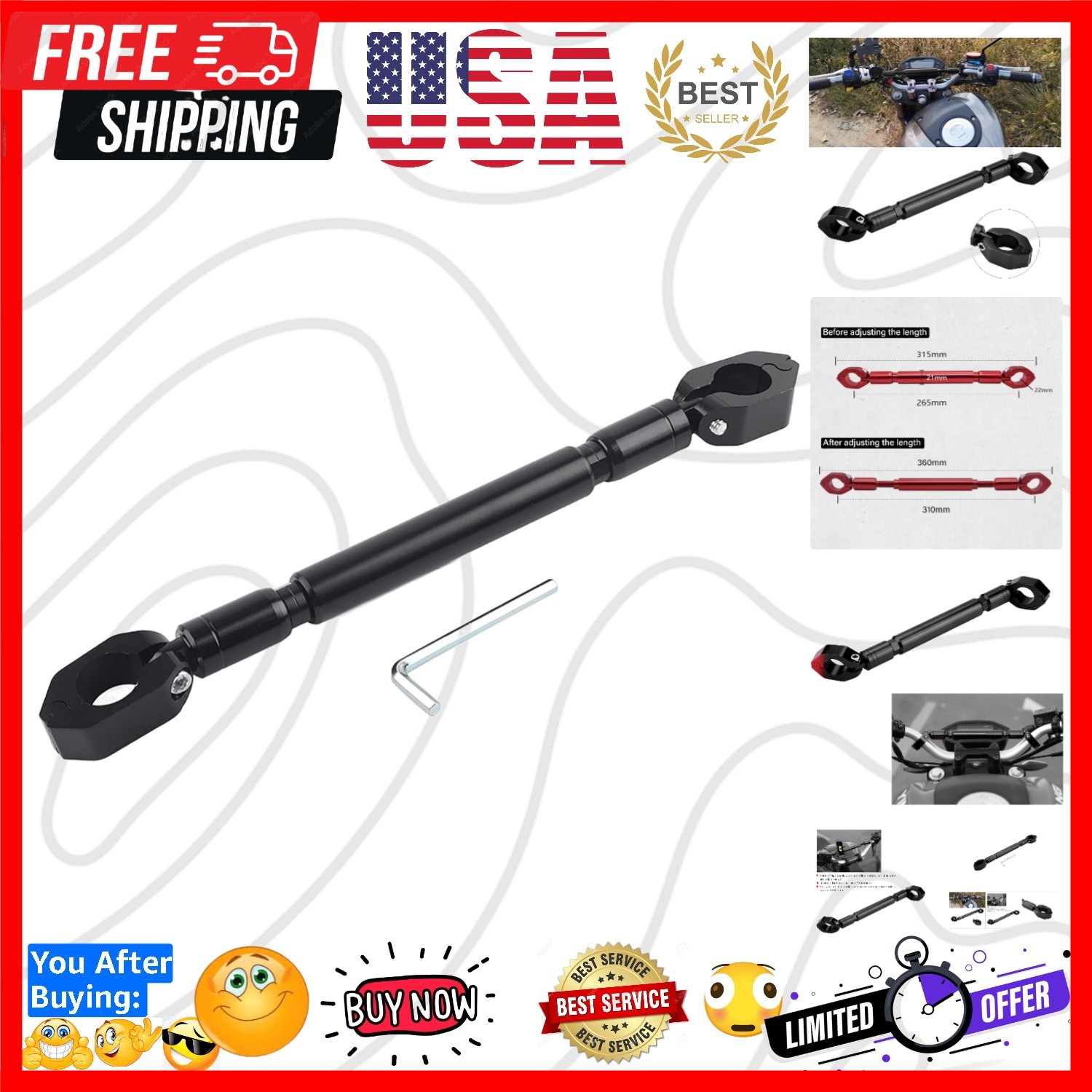 Motorcycle Balance Bar, Universal 22mm Aluminum Alloy Cross Handlebar Motorbi...