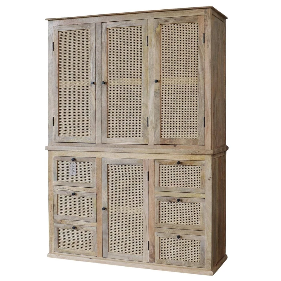 Kleiderschrank WIENER Geflecht Schrank massiv Antik Design Schnitzerei Landhaus